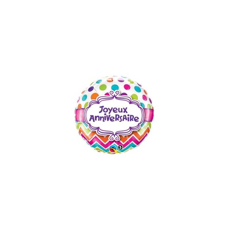 BALLON ROND JOYEUX ANNIVERSAIRE MULTICOLORE 46 CM
