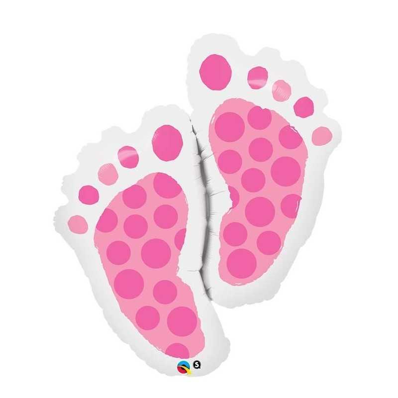 BALLON METALLIQUE PIED BLANC ET ROSE 89CM