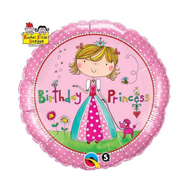 BALLON METALLIQUE ROND RACHEL BIRTHDAY PRINCESS 46 CM