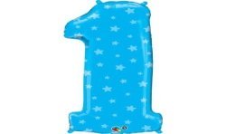 BALLON METALLIQUE CHIFFRE 1 BLEU AVEC ETOILES 86 CM