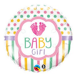 BALLON METALLIQUE ROND BABY GIRL PETITS PIEDS ROSE 46 CM