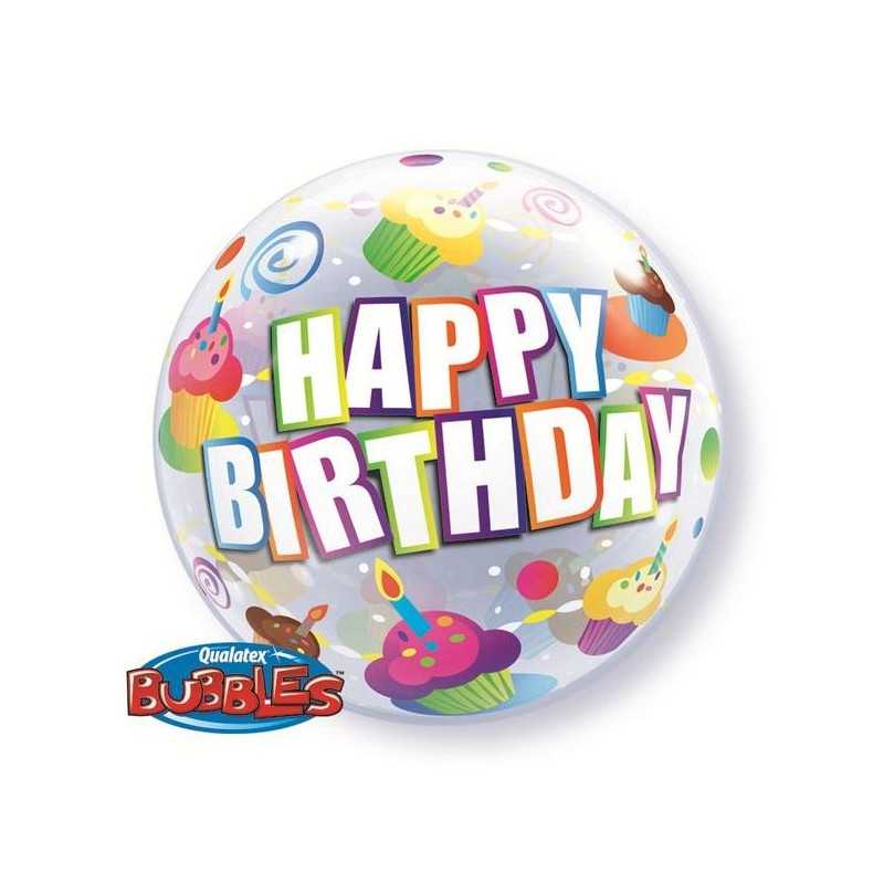 BALLON BUBBLES HAPPY BIRTHDAY CUPCAKE MULTICOLORE 56 CM