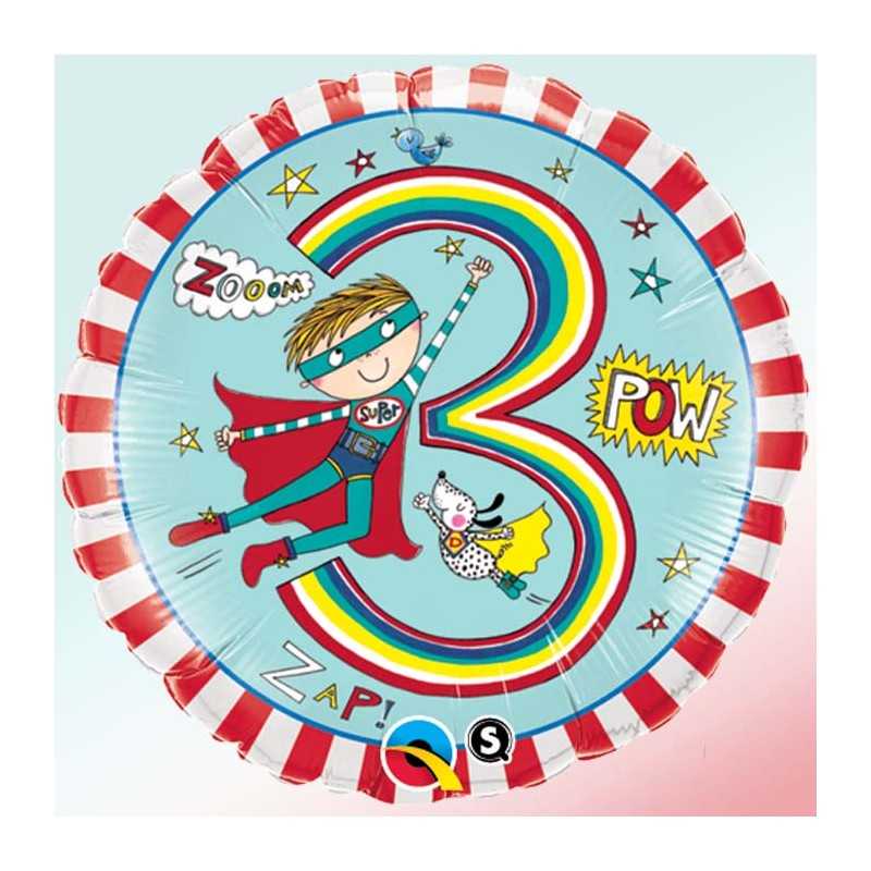 BALLON METALLIQUE RACHEL 3 ANS SUPER HEROS 46 CM