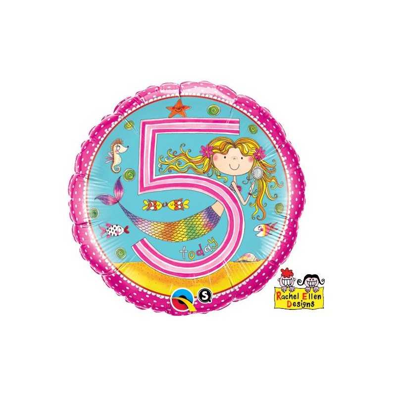 BALLON METALLIQUE ROND 5 ANS SIRENE 46 CM