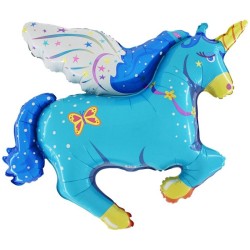 BALLON METALLIQUE LICORNE BLEU