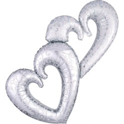 BALLON METALLIQUE DOUBLE COEUR ARGENTE 134 X 91 CM