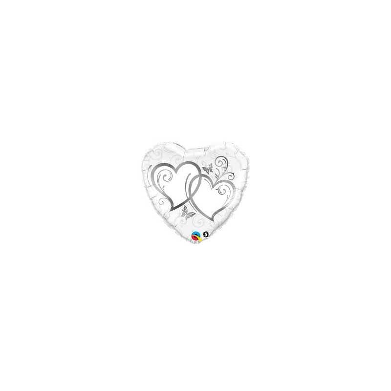 BALLON METALLIQUE COEUR ARGENT ET BLANC 91 CM