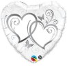 BALLON METALLIQUE COEUR ARGENT ET BLANC 91 CM