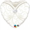 BALLON METALLIQUE COEUR BLANC ET ARGENT STRASS COEUR 46 CM