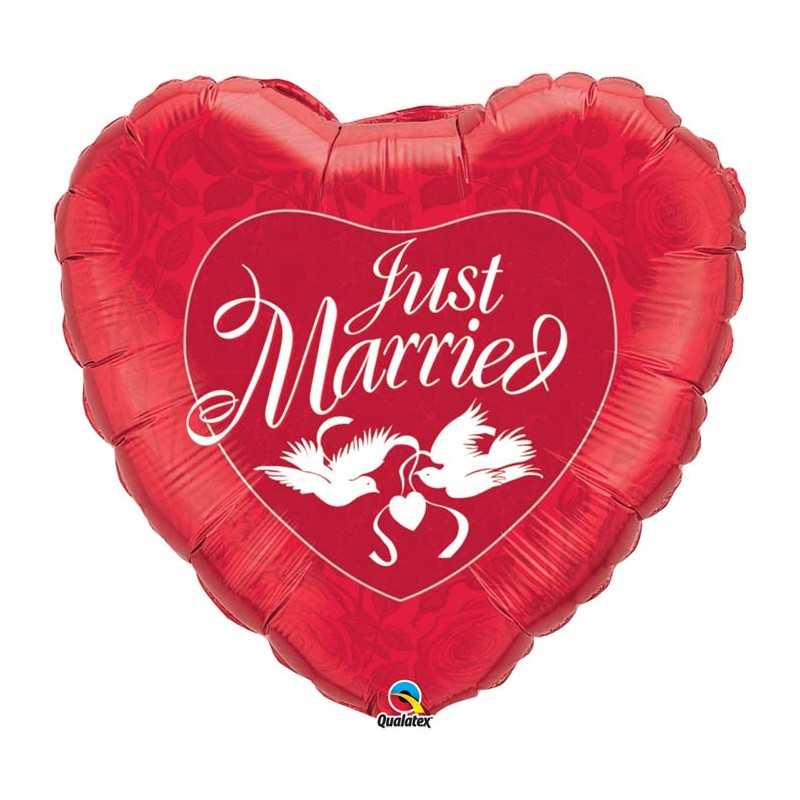 BALLON METALLIQUE ROUGE JUST MARRIED 91 CM