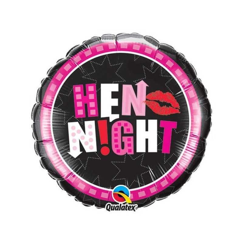 BALLON METALLIQUE ROND NOIR ET FUSCHIA HEN NIGHT 46CM
