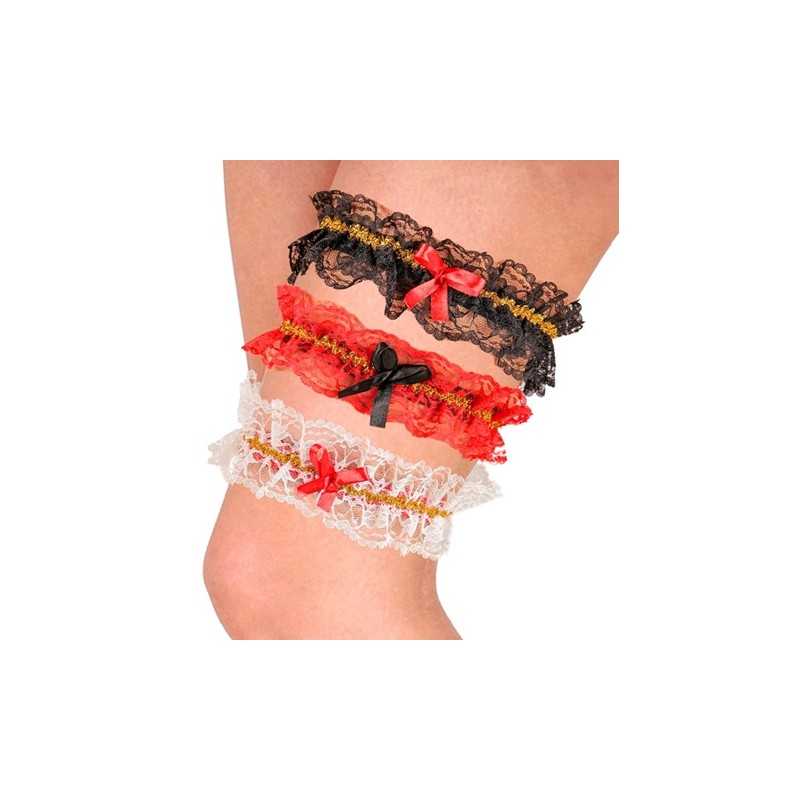 JARRETIERE ROUGE OU BLANCHE EN DENTELLE NOEUD NOIR OU ROUGE
