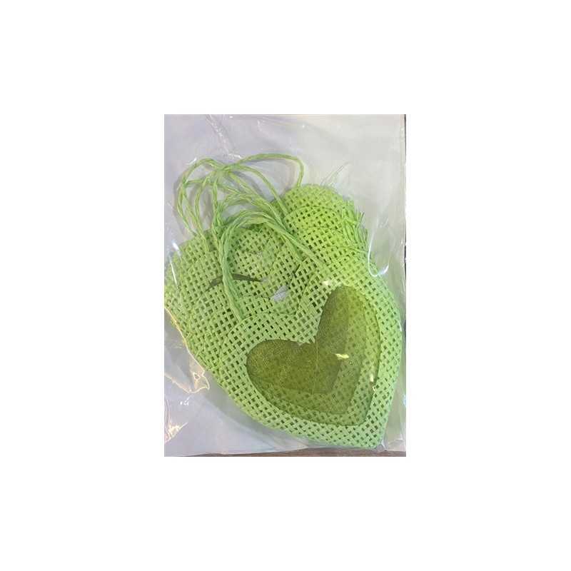 SAC COEUR EN PAILLE ET ORGANZA VERT 