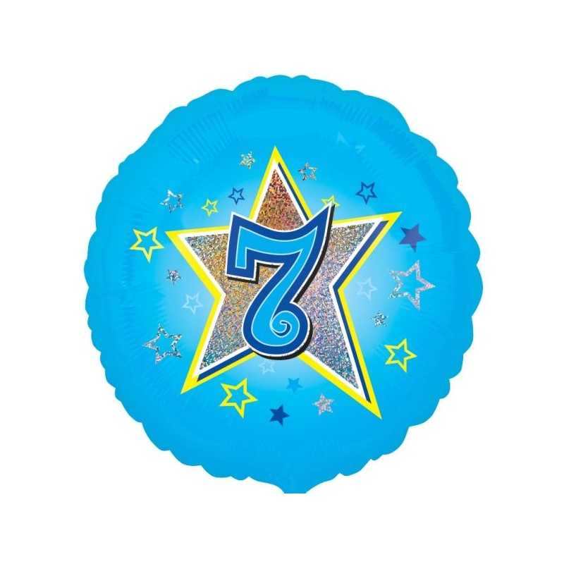 BALLON METALLIQUE CHIFFRE ROND 45 CM 7 SUR FOND BLEU