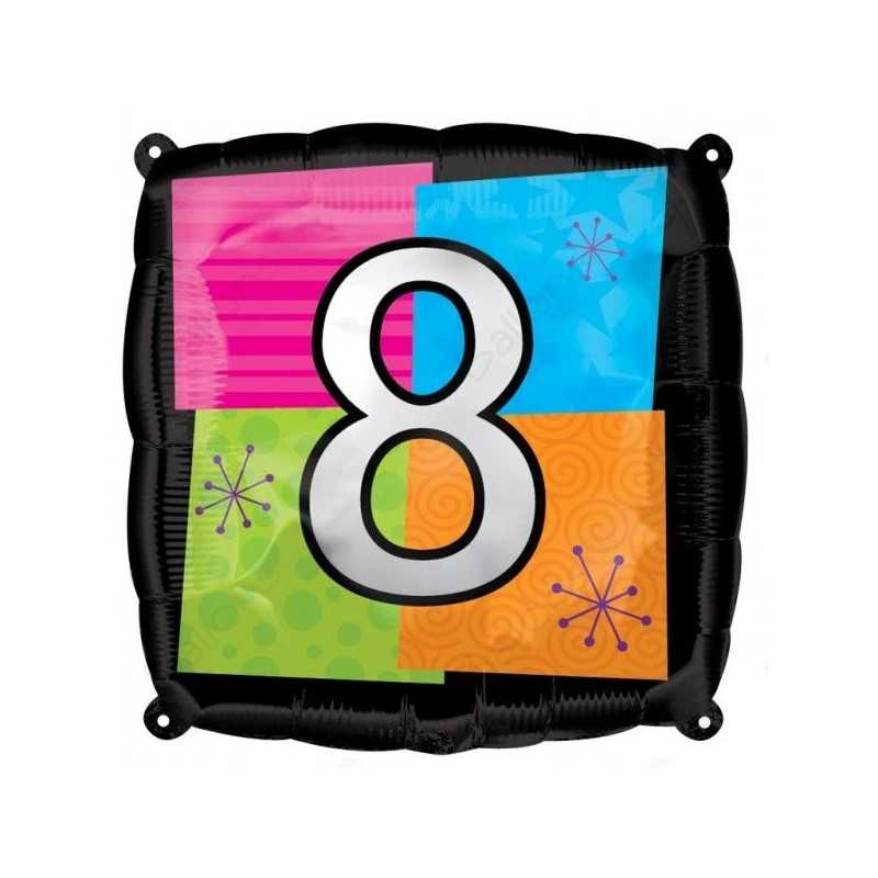 BALLON METALLIQUE CHIFFRE 8 CARRE 45 CM MULTICOLOR