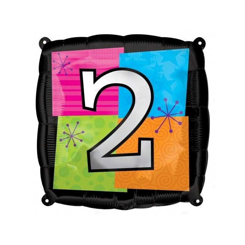 BALLON METALLIQUE CHIFFRE 2 CARRE 45CM MULTICOLOR