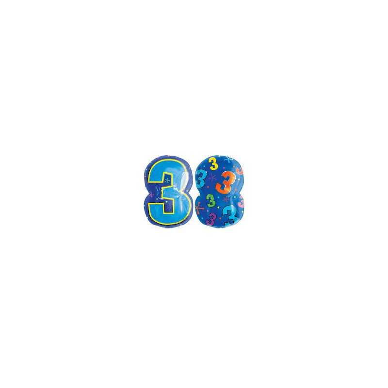 BALLON CHIFFRE MULTICOLORE JR.SHAPE CHIFFRE 3 45 CM