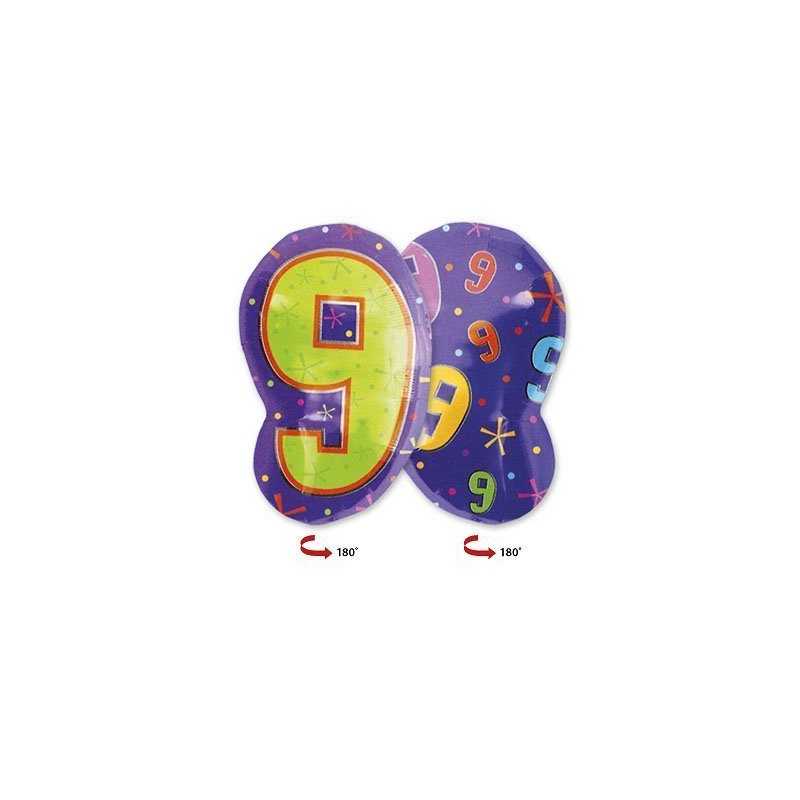 BALLON CHIFFRE MULTICOLORE JR.SHAPE CHIFFRE 9 45 CM