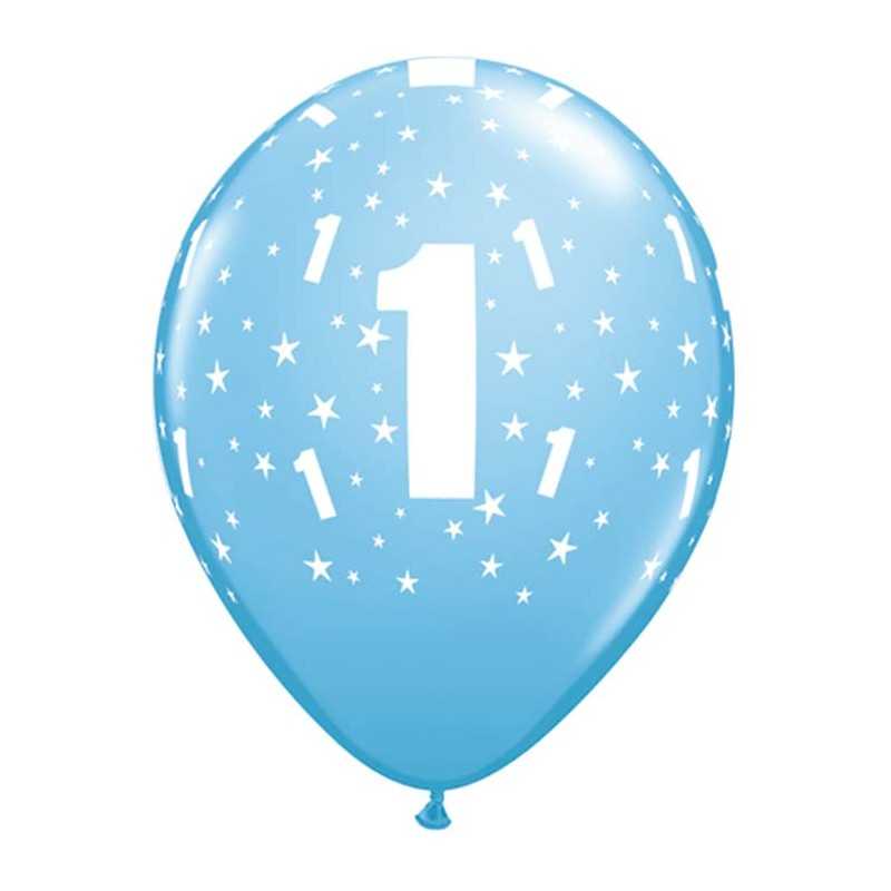6 BALLONS QUALATEX IMPRIME ETOILES 11" 1 AN BLEU