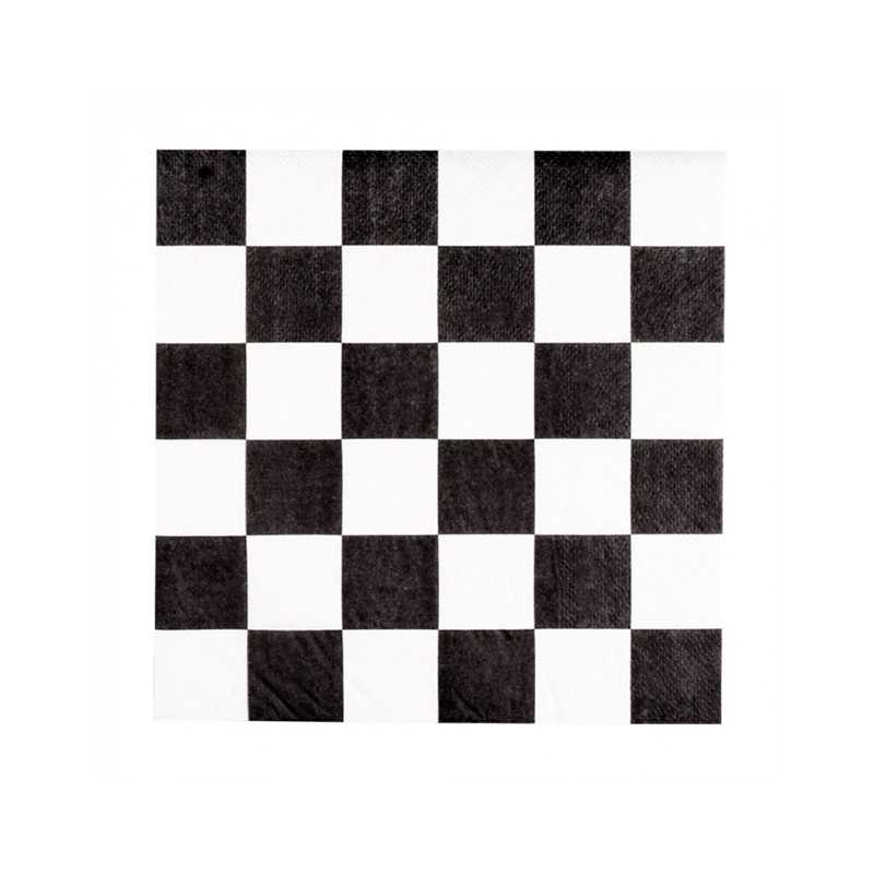 20 SERVIETTES DAMIER NOIR ET BLANC 33 X 33 CM