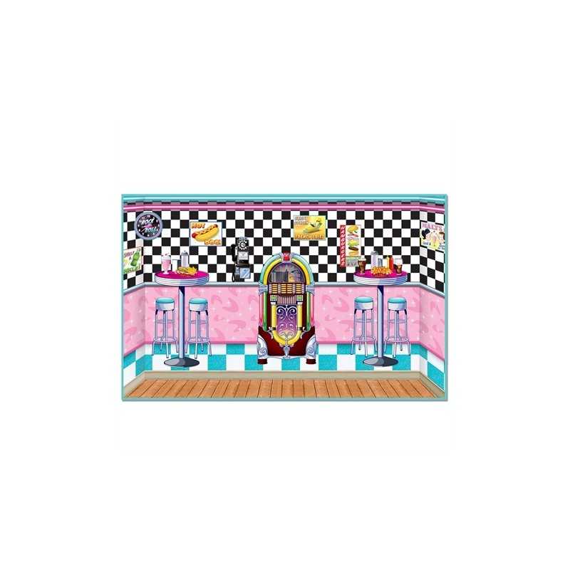 DECOR MURAL TABLE ET CHAISE ANNEES 50