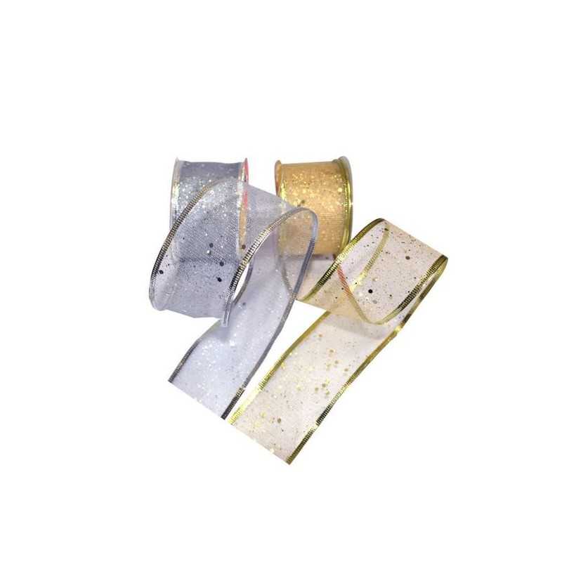 RUBAN LAITONNE ORGANZA PAILLETTE OR OU ARGENT