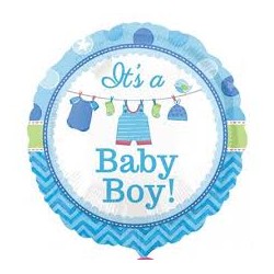 BALLON METALLIQUE ROND BABY BOY BLEU PETITS HABITS 43CM