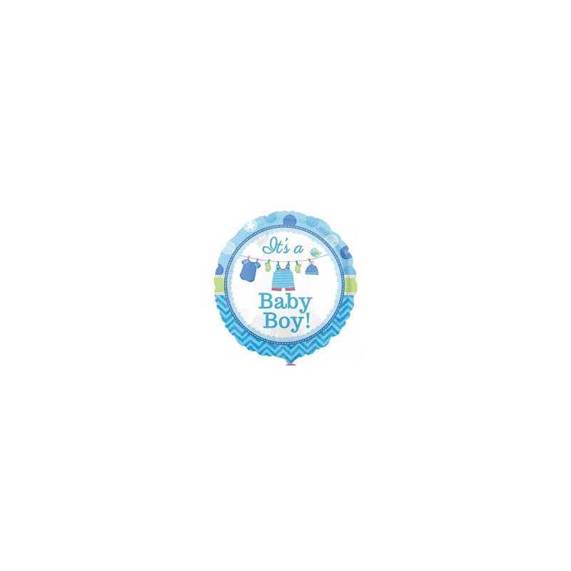 BALLON METALLIQUE ROND BABY BOY BLEU PETITS HABITS 43CM