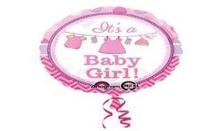 BALLON METALLIQUE ROND BABY GIRL ROSE PETITS HABITS 43CM