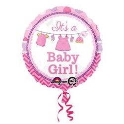 BALLON METALLIQUE ROND BABY GIRL ROSE PETITS HABITS 43CM