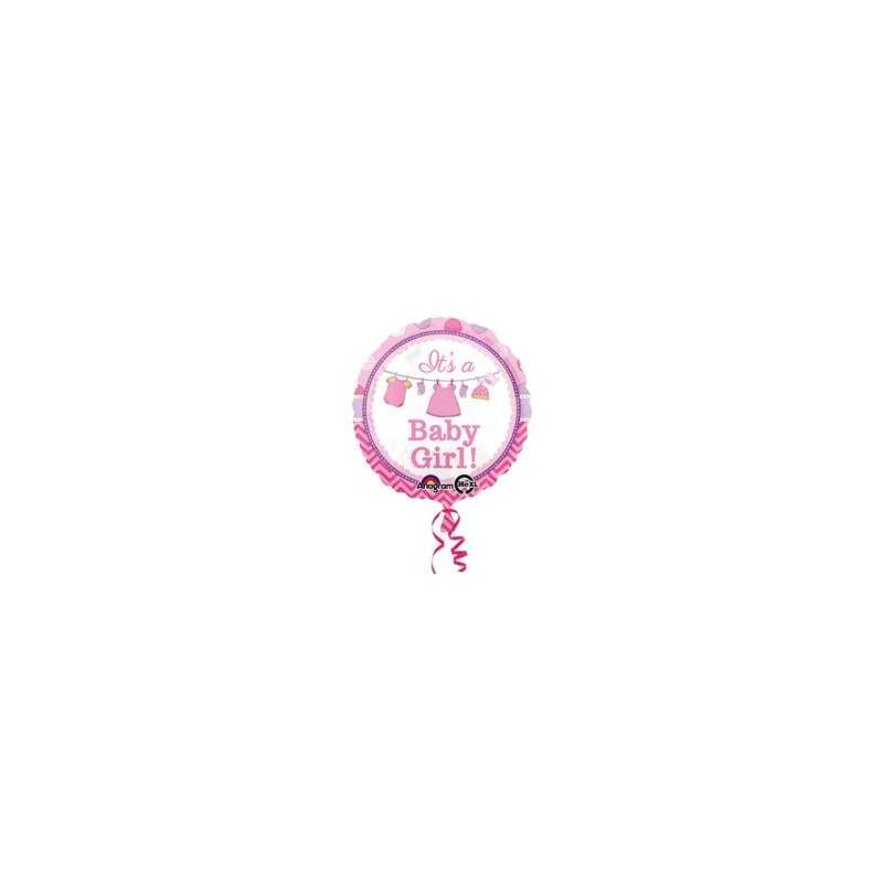 BALLON METALLIQUE ROND BABY GIRL ROSE PETITS HABITS 43CM