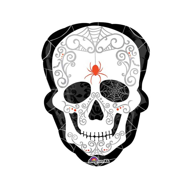 BALLON METALLIQUE TETE DE MORT DAY OF THE DEAD BLACK & BONES