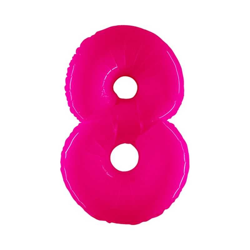 BALLON METALLIQUE CHIFFRE 8 ROSE FLUO 100 CM