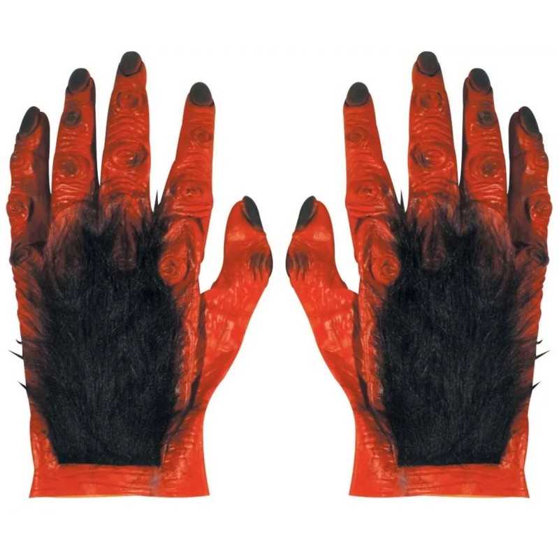 PAIRE DE MAXI MAINS DE DEMON POILS ROUGE