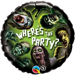 BALLON METALLIQUE ROND ZOMBIES WHERE'S THE PARTY 46 CM