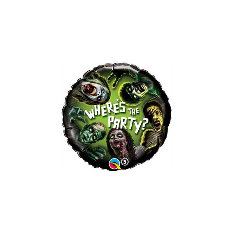 BALLON METALLIQUE ROND ZOMBIES WHERE'S THE PARTY 46 CM