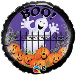 BALLON METALLIQUE ROND ROND PETIT FANTOME ET CITROUILLES 46CM