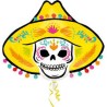 BALLON METALLIQUE TETE DE MORT CHAPEAU MEXICAIN