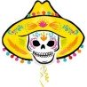 BALLON METALLIQUE TETE DE MORT CHAPEAU MEXICAIN