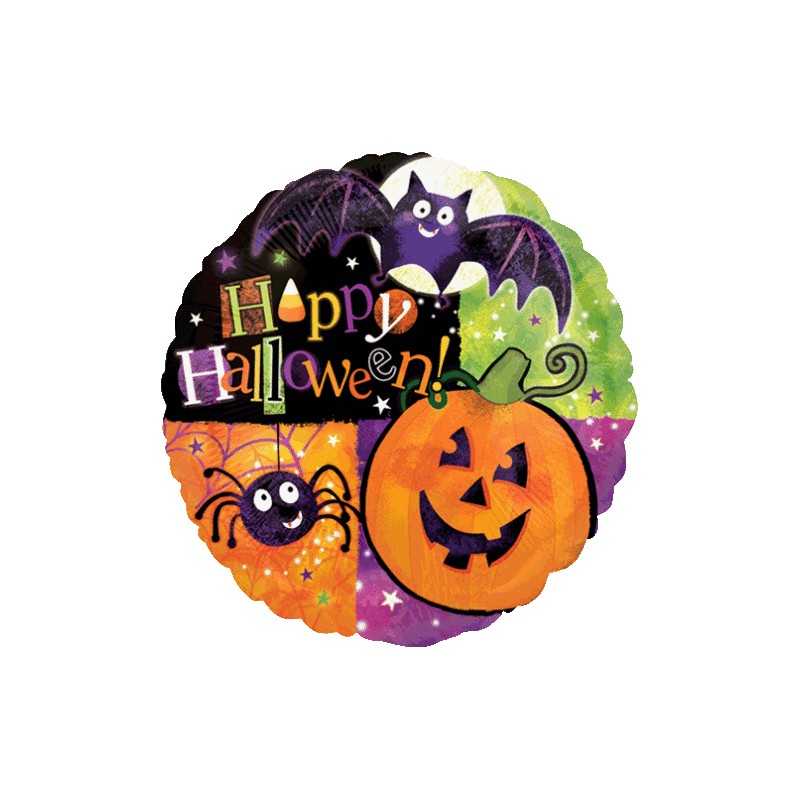 BALLON ROND HAPPY HALLOWEEN CHAUVE SOURIS