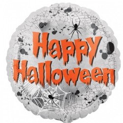 BALLON ROND HAPPY HALLOWEEN EFFET TOILE ARAIGNEE 43 CM