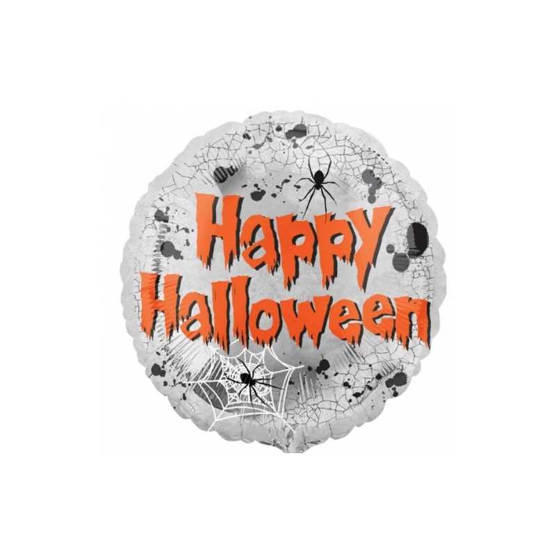 BALLON ROND HAPPY HALLOWEEN EFFET TOILE ARAIGNEE 43 CM
