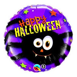 BALLON ROND HAPPY HALLOWEEN ARAIGNEE FOND VIOLET 46 CM