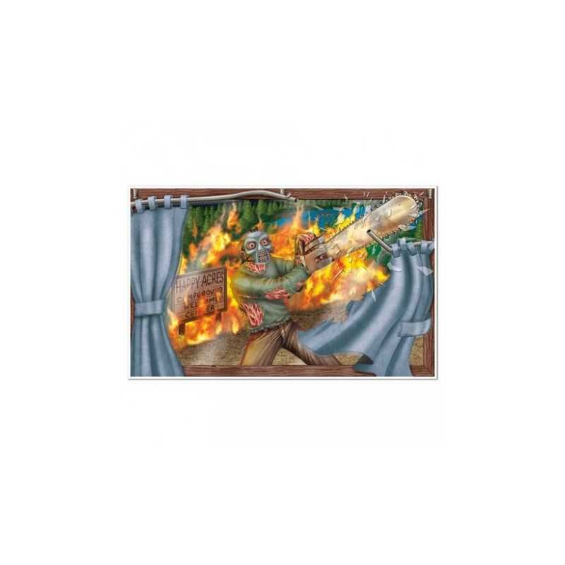 DECO DE FENETRE HALLOWEEN HOMME MASQUE AVEC TRONCONNEUSE