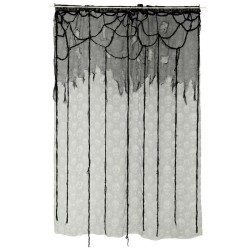RIDEAU 160 200 CM NOIR IMPRIME TETES DE MORT AVEC TOILES ARAIGNEES