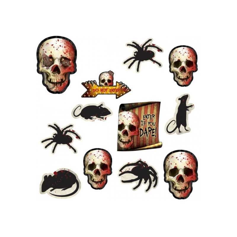 DECORS CARTONNES AVEC TETES DE MORT ENSANGLANTEES PAR 12