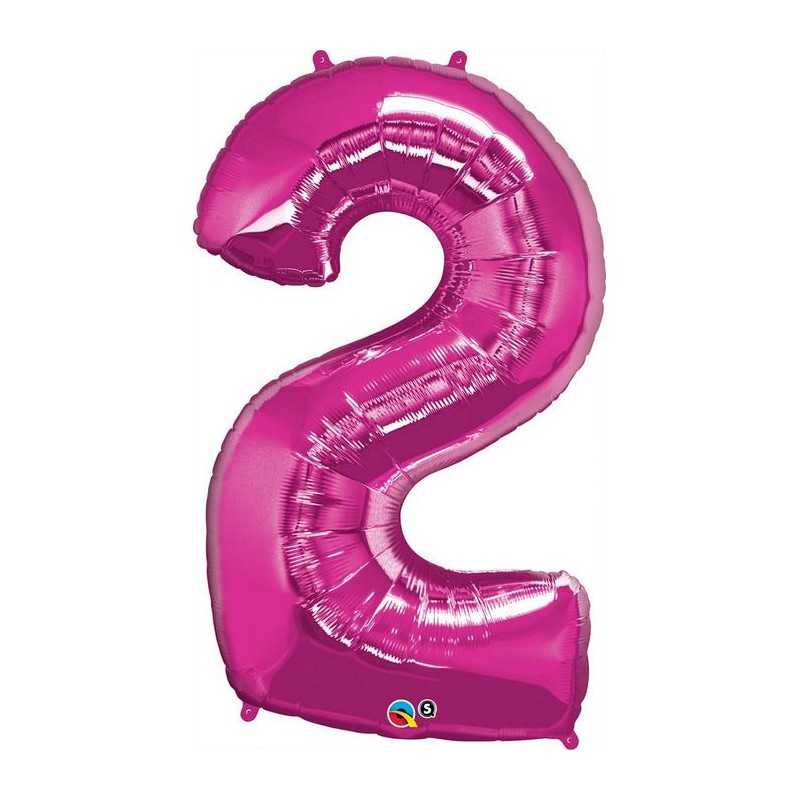 BALLON METALLIQUE CHIFFRE 2 ROSE FUSCHIA 86 CM