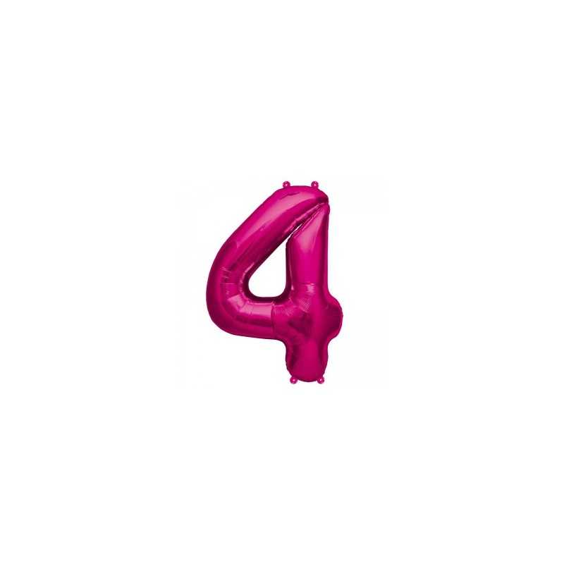 BALLON METALLIQUE CHIFFRE 4 FUSCHIA 41 CM