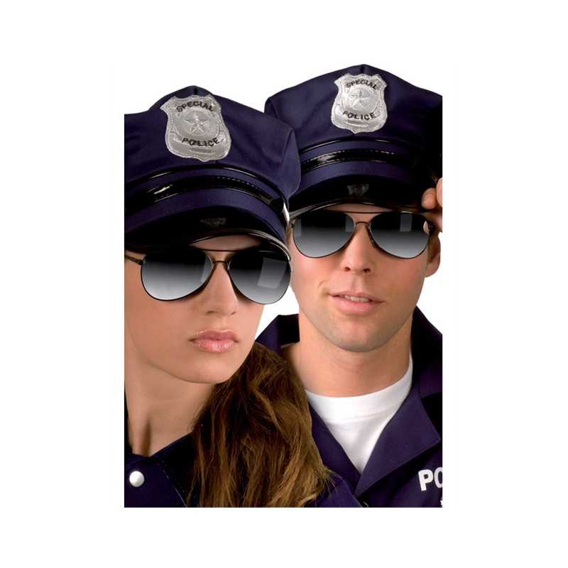 LUNETTES NOIRES POLICIER AVIATEUR VERRES MIRROIRS