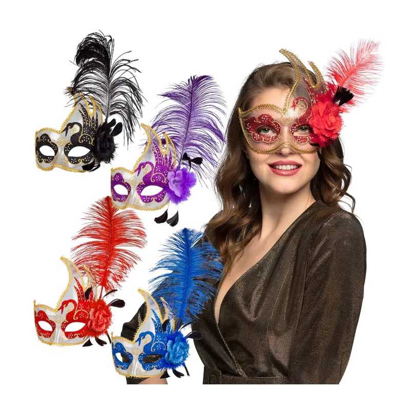 DEMI MASQUE OU LOUP BLEU ET OR ROUGE ET OR NOIR ET OR ASSYMETRIQUE